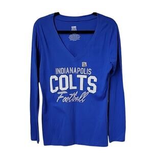 NFL Indianapolis Colts Blue Long Sleeve V Neck Tee Shirt Womens Size Large NEW
